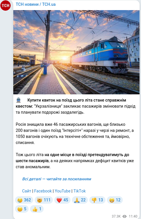 Скріншот Telegram-публікації