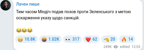 Скріншот Telegram-публікації