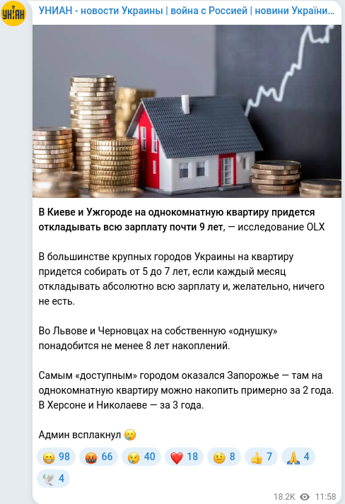 Скріншот Telegram-публікації