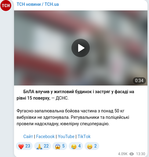 Скріншот Telegram-публікації