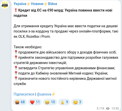 Скріншот Telegram-публікації