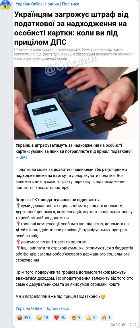 Скріншот Telegram-публікації