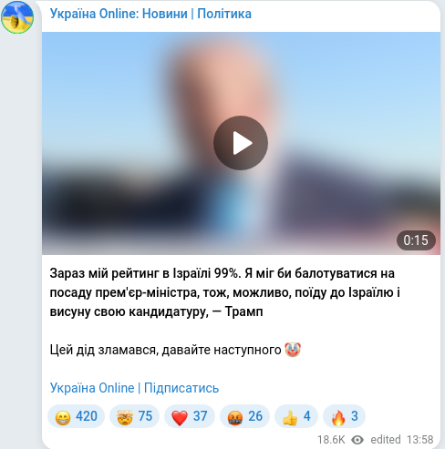 Скріншот Telegram-публікації