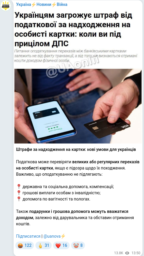 Скріншот Telegram-публікації