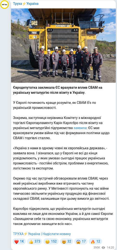 Скріншот Telegram-публікації