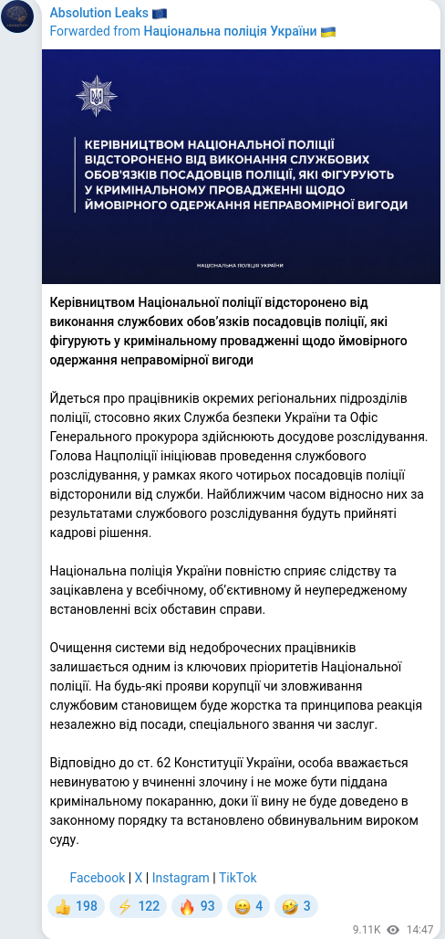Скріншот Telegram-публікації