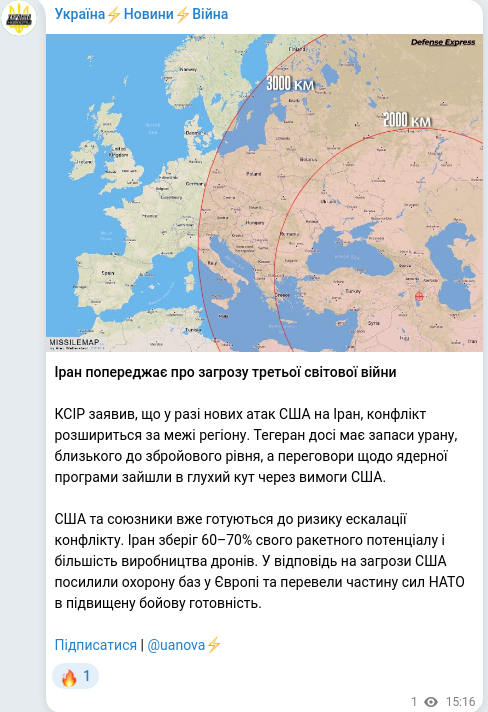 Скріншот Telegram-публікації
