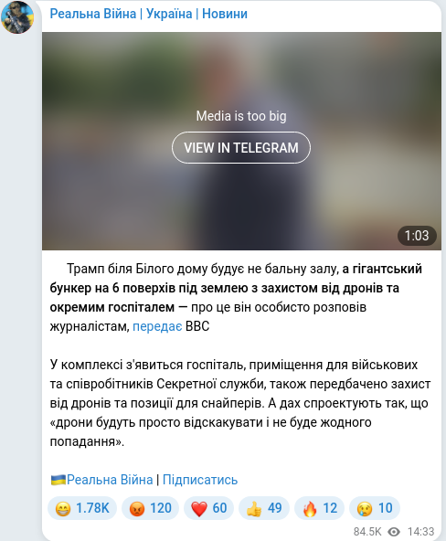 Скріншот Telegram-публікації