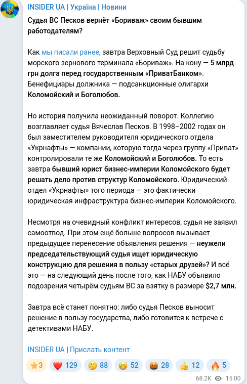 Скріншот Telegram-публікації