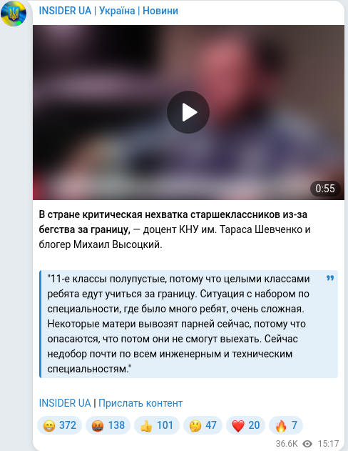Скріншот Telegram-публікації