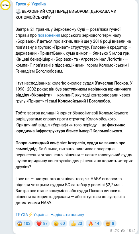 Скріншот Telegram-публікації