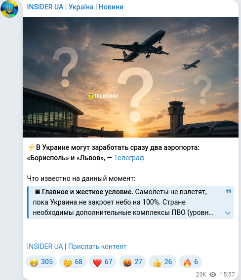 Скріншот Telegram-публікації