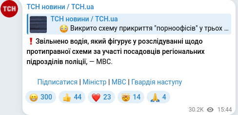 Скріншот Telegram-публікації