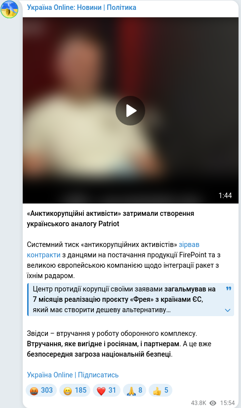 Скріншот Telegram-публікації