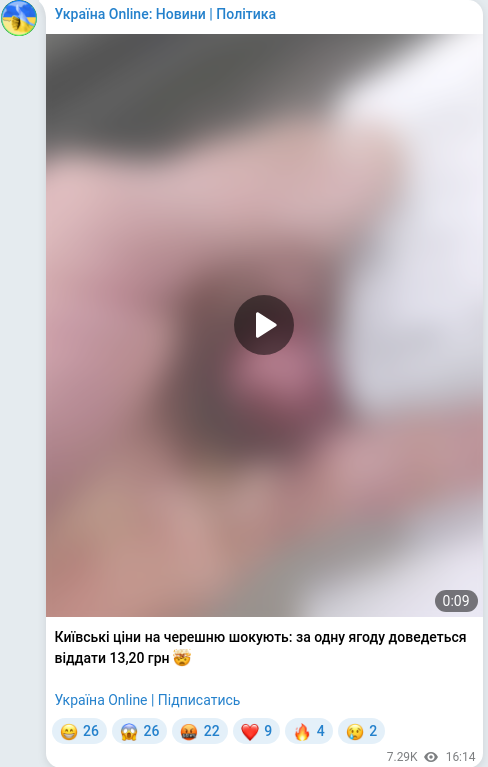 Скріншот Telegram-публікації