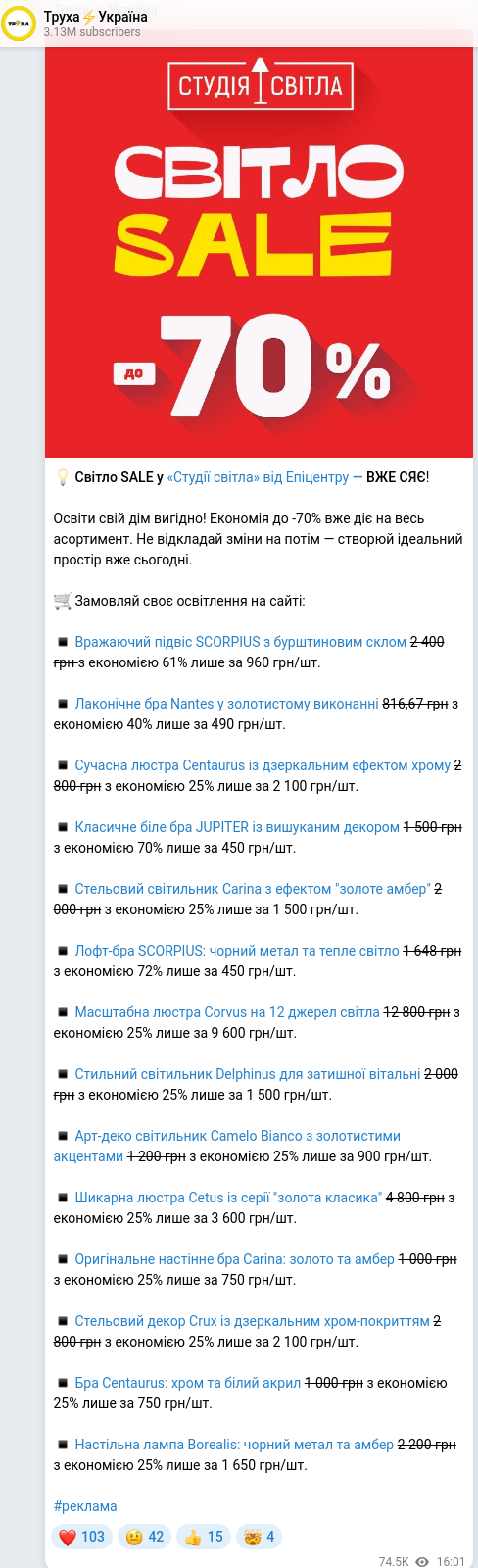 Скріншот Telegram-публікації