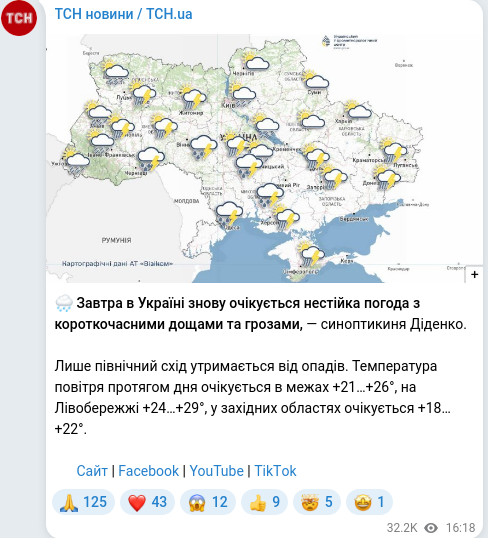 Скріншот Telegram-публікації