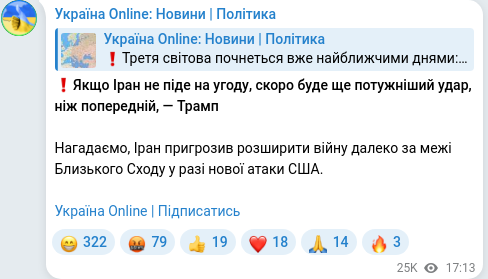 Скріншот Telegram-публікації