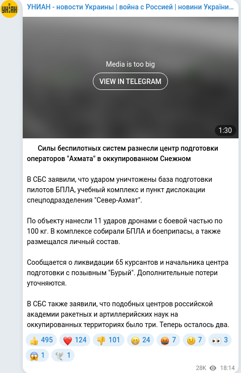 Скріншот Telegram-публікації