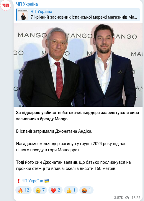 Скріншот Telegram-публікації