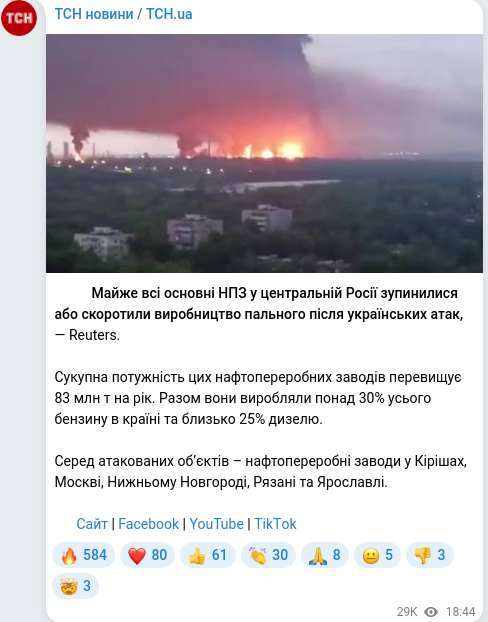 Скріншот Telegram-публікації