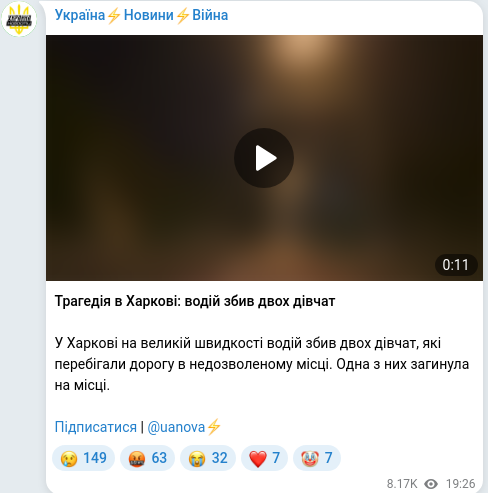 Скріншот Telegram-публікації