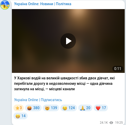 Скріншот Telegram-публікації