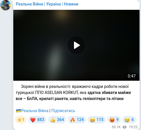 Скріншот Telegram-публікації