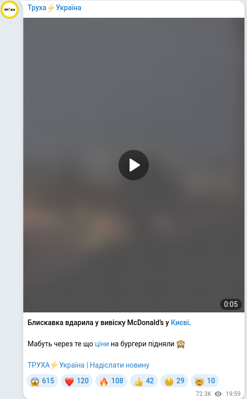 Скріншот Telegram-публікації