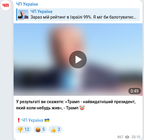 Скріншот Telegram-публікації