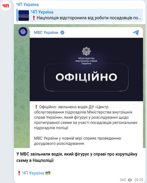 Скріншот Telegram-публікації
