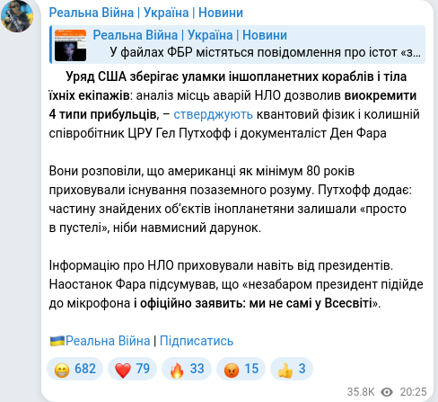 Скріншот Telegram-публікації