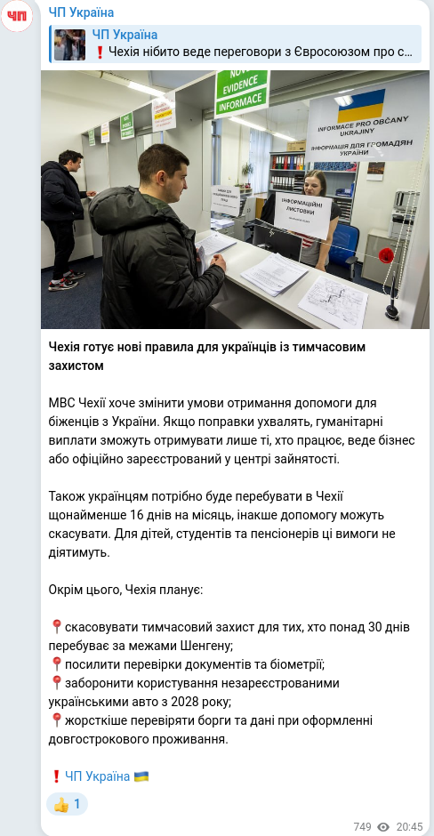 Скріншот Telegram-публікації