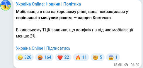 Скріншот Telegram-публікації