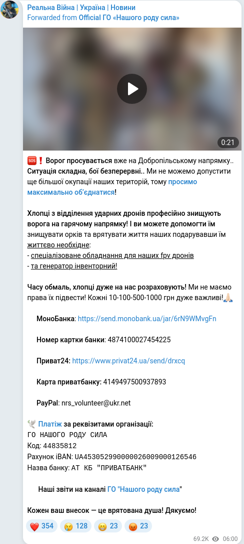 Скріншот Telegram-публікації