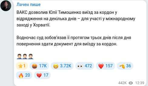 Скріншот Telegram-публікації