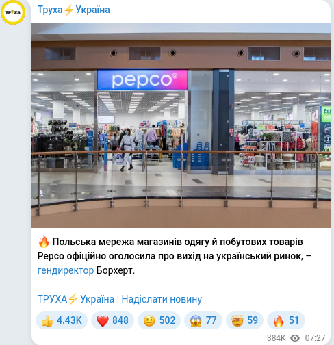 Скріншот Telegram-публікації