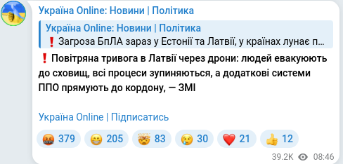 Скріншот Telegram-публікації