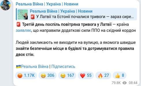 Скріншот Telegram-публікації