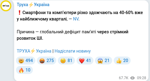 Скріншот Telegram-публікації