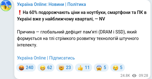 Скріншот Telegram-публікації