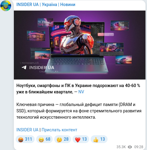 Скріншот Telegram-публікації