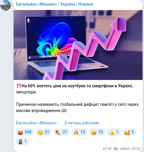 Скріншот Telegram-публікації