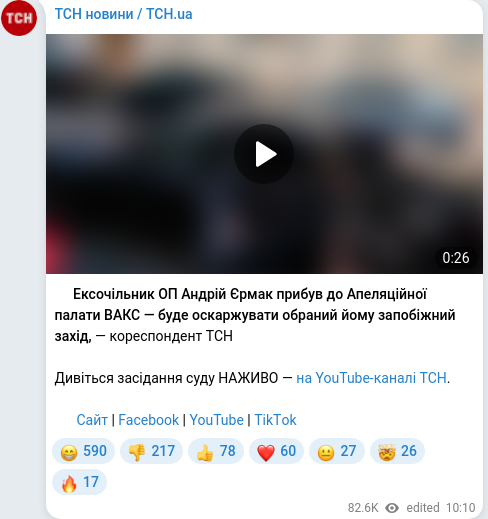 Скріншот Telegram-публікації