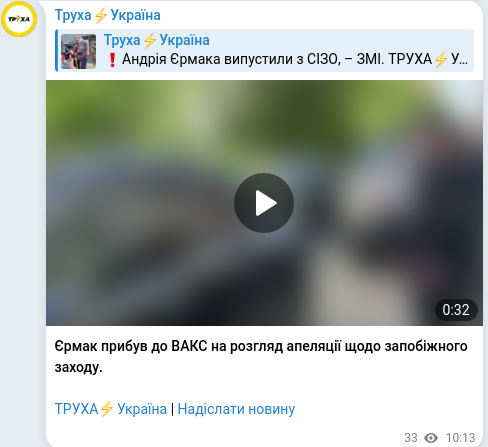 Скріншот Telegram-публікації