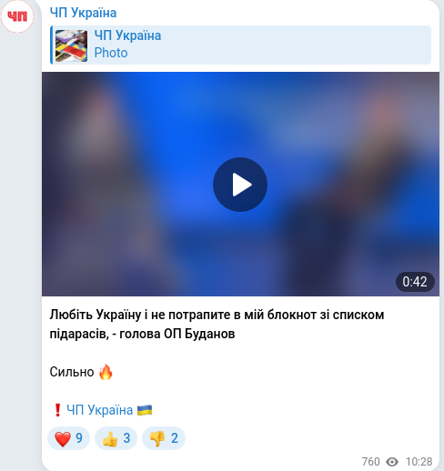 Скріншот Telegram-публікації
