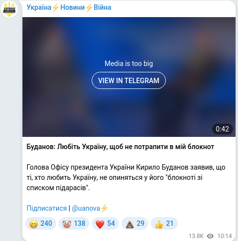 Скріншот Telegram-публікації