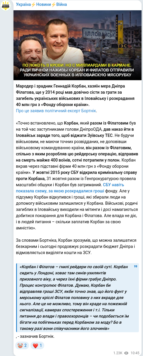 Скріншот Telegram-публікації