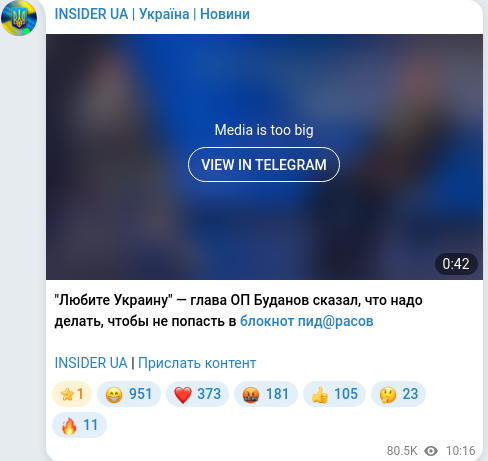 Скріншот Telegram-публікації