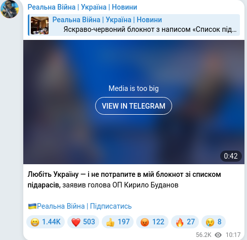 Скріншот Telegram-публікації